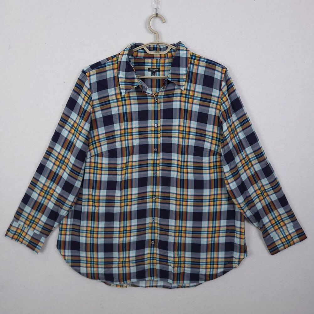 Talbots Top Blouse Women Plus 2X Plaid Long Sleeve Lightweight Capsule Button Up